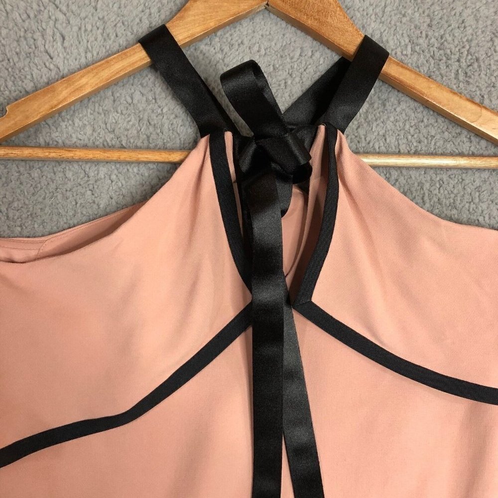 Alexis Malia Dusty Pink Cold Shoulder Choker Blouse Ribbon Tie XS‎ Designer - Picture 5 of 12